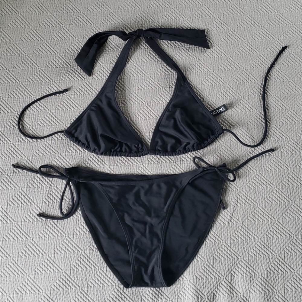 Black Melina Halter Bikini Swimsuit Size Medium